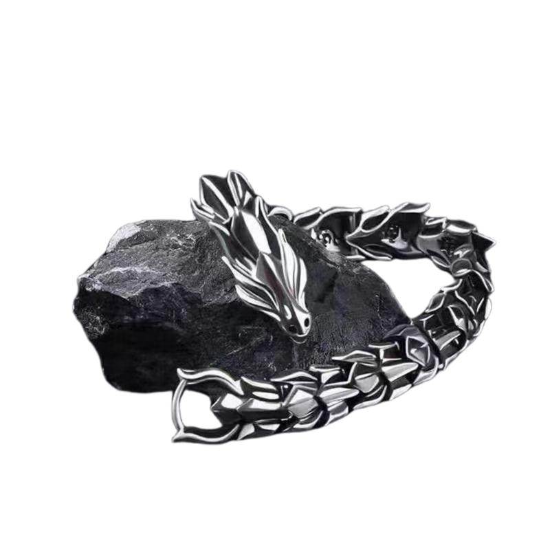 Multiupurpose Antique Silver Gold Vikinged Bracelet Men s Punk Jewelry Dragon Bone Chain Wristband Daily Casual Wear серебряный