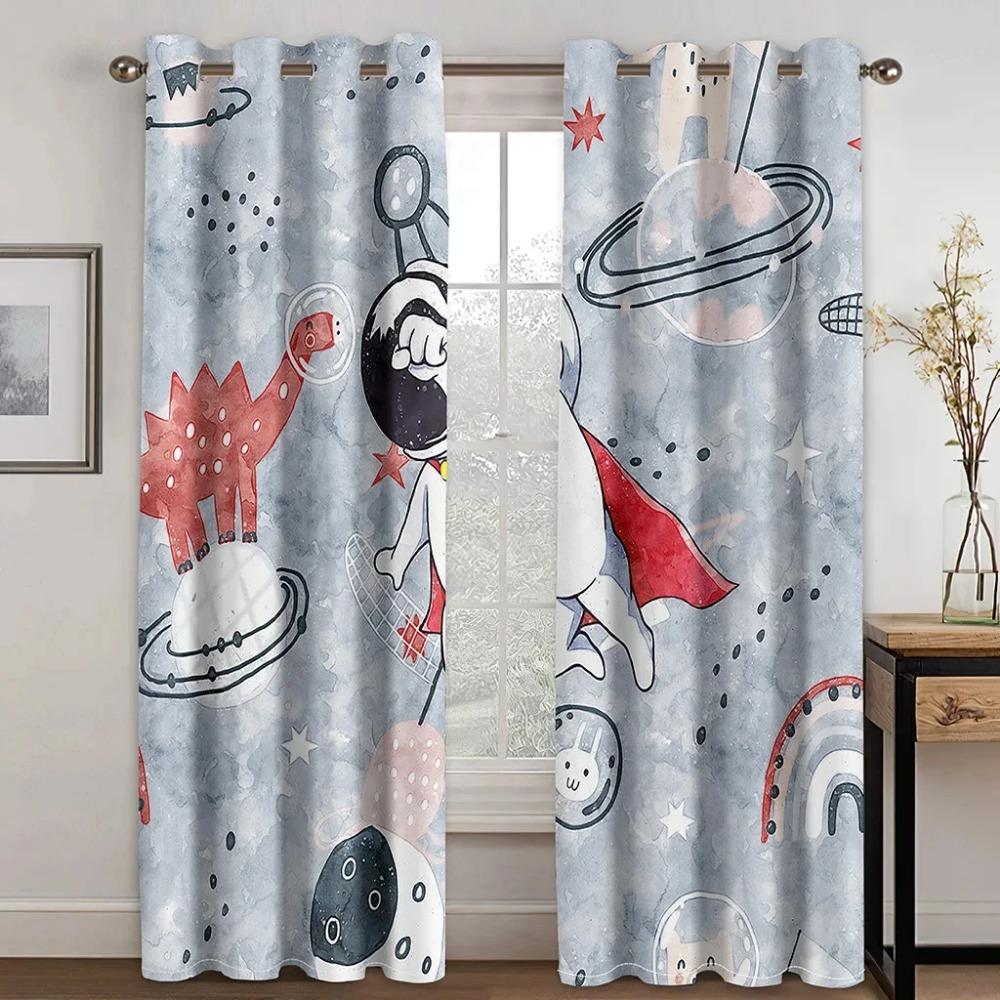 Space Astronauts Planet Cartoon High Shading Drapes Graffiti Colorful Kids 3D Room Darkening Window Drape for The Living Room New Styling