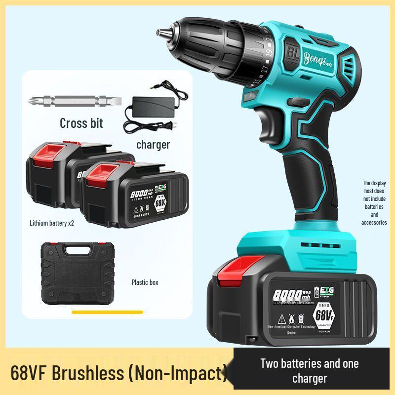 High Power Cordless Brushless Impact Drill with Pure Copper Motor and Rechargeable Lithium Battery