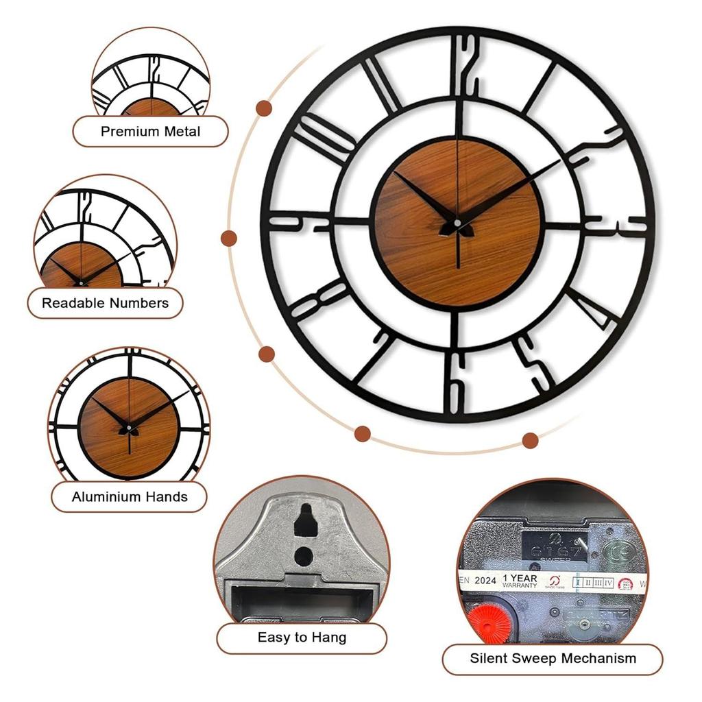Metal Wall Clock for Living Room Stylish Latest | Fancy Big Size Wall Watch for Hall, Bedroom, Kitchen, Drawing Room | Decorative Antique WallClocks