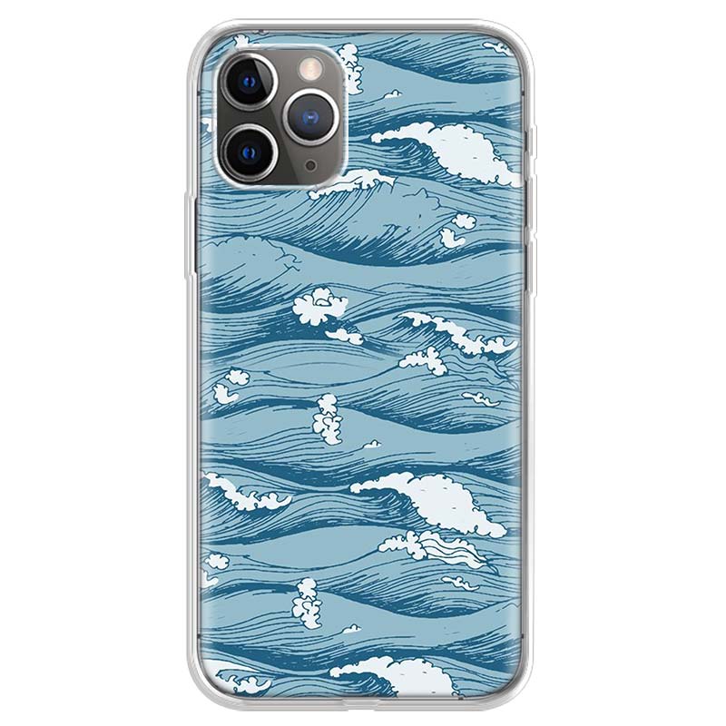 Japanese wave art Phone Case For iPhone 17 Air 11 13 Mini 14 15 Plus 16 12 Pro Max 16E SE 7 8 Pattern Soft TPU Back Cover  17 Ai