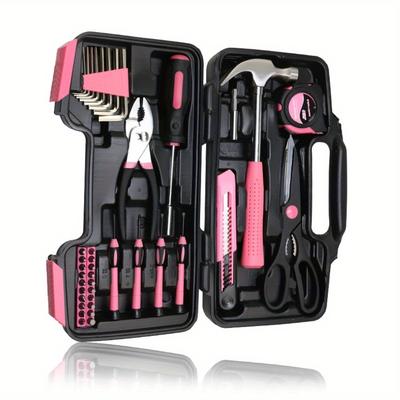 39 pièces couleur rose voiture Auto rose outil ruban à mesurer griffe marteau clé hexagonale ciseaux ensemble Kit de réparation domestique boîte pièces mécaniques