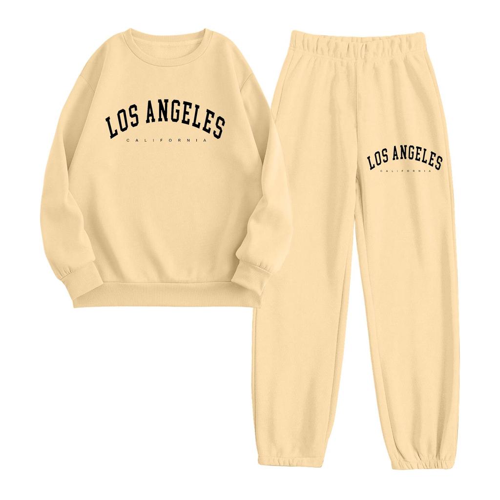 New Women's Autumn/Winter Letter Print Hooded Fleece Sweatshirt with Drawstring Pants