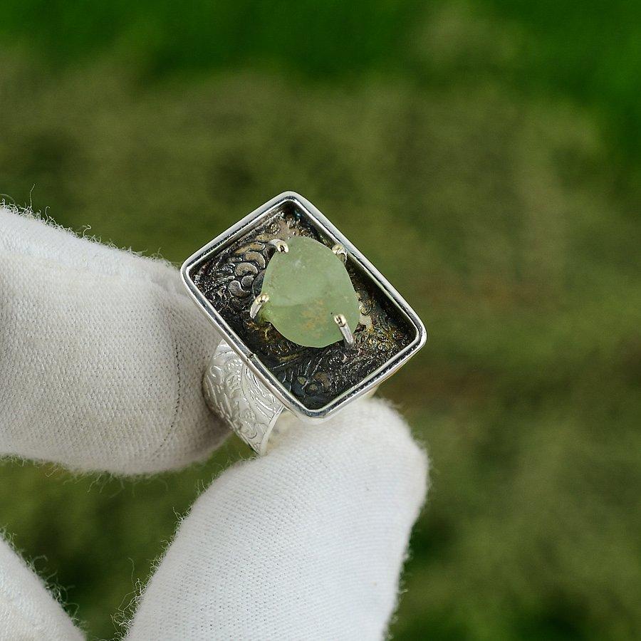 Gift For Women Promise Adjustable Ring 925 Silver Natural Prehnite Rough Adjustable