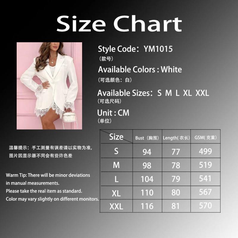 2026 Elegant Womens Lace Splicing Fitted Blazer Office Workwear