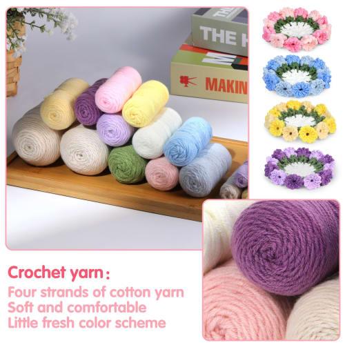 Beginner Crochet Kit, 4-Piece Coaster Plant Pot Crochet Kit, Crochet Starter Kit with Crochet Hooks and Yarn, Easy Video Tutorial for Office, Coffee T