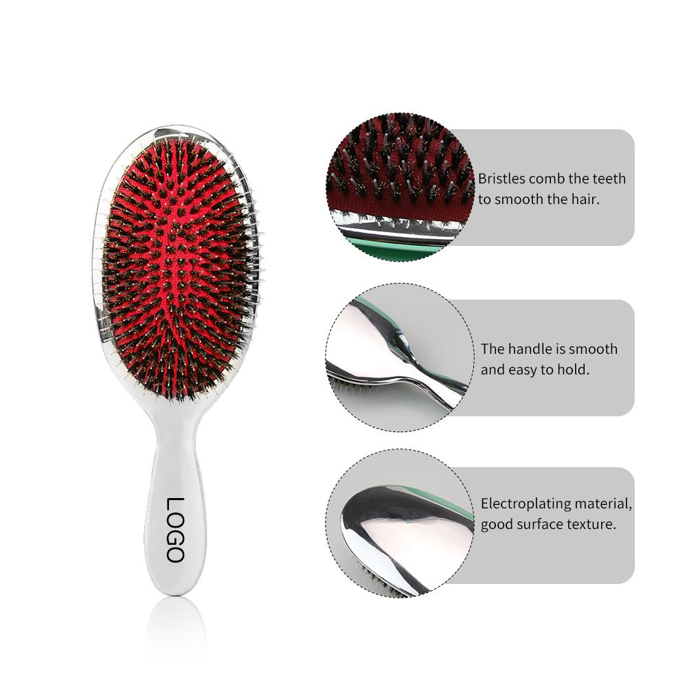Rose Gold and Silver Metallic Finish Custom Logo ABS Nylon Teeth Boar Bristle Air Cushion Durable Extension Hair Brush