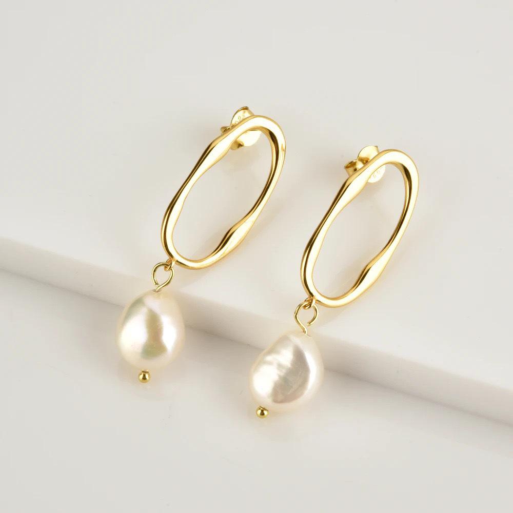 Irregular Pearl Oval Stud Earrings in S925 Sterling Silver - European  American Style Fashionable Ear Accessories 925 Silver