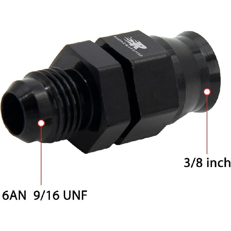 6AN Male Flare To 3/8" Fuel Hardline Tube Fitting Adapter Connector Aluminum Alloy Black Anodized 2Pcs