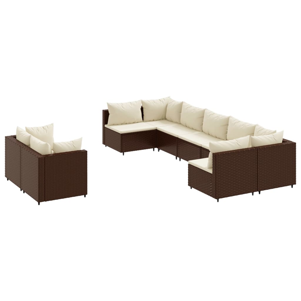 9 piece brown garden sofa set with cushions