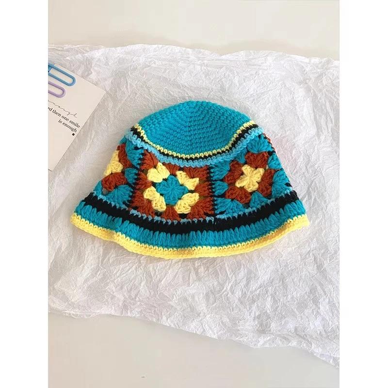 Y2K Korean-Japanese Hand Bucket Crochet Bucket Hats For Women Spring Autumn Winter Sun Cap Female Bow Designer Bob Basin Gorro