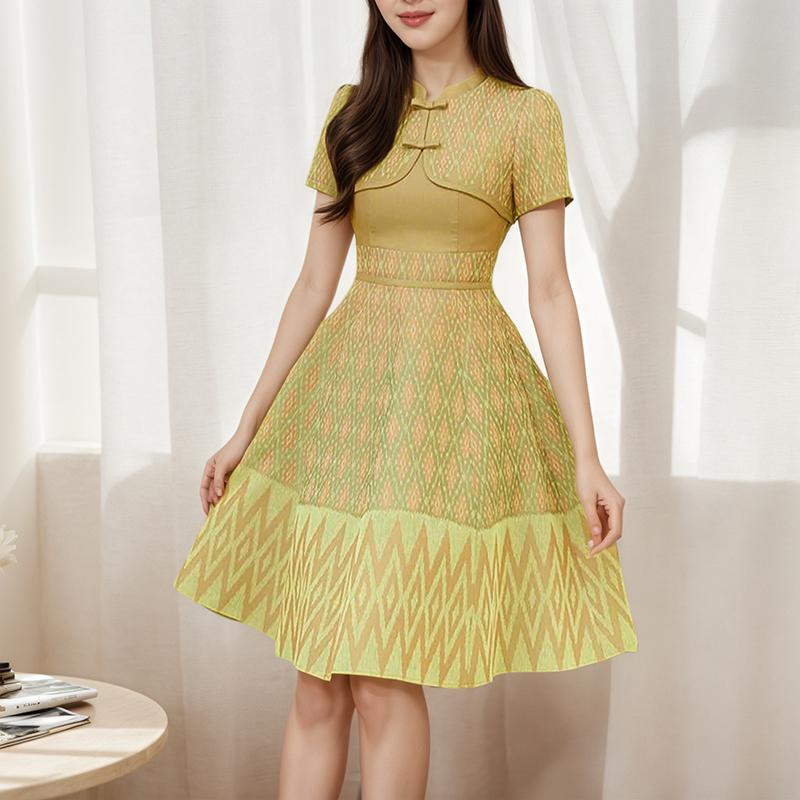 ZANZEA Women Summer Stand Collar Casual Short Sleeve Print Dress