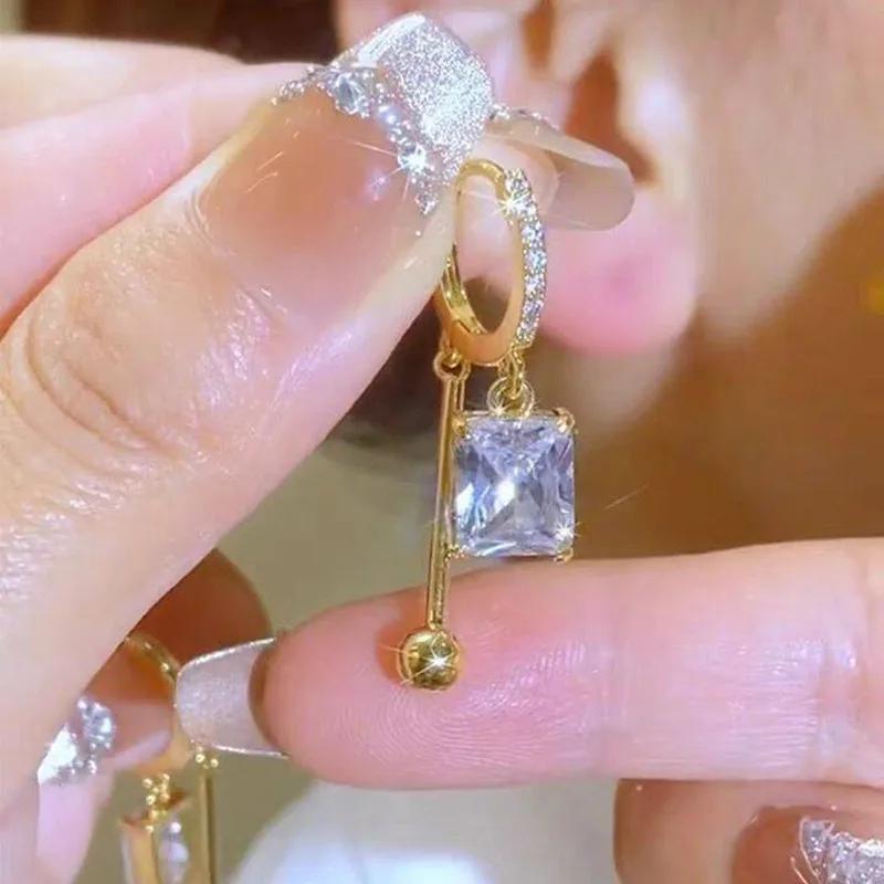 Geometric Square White Crystal Pendant Earrings For Women Fashionable Personalized Daily Accessory Party Jewelry Birthday Gifts