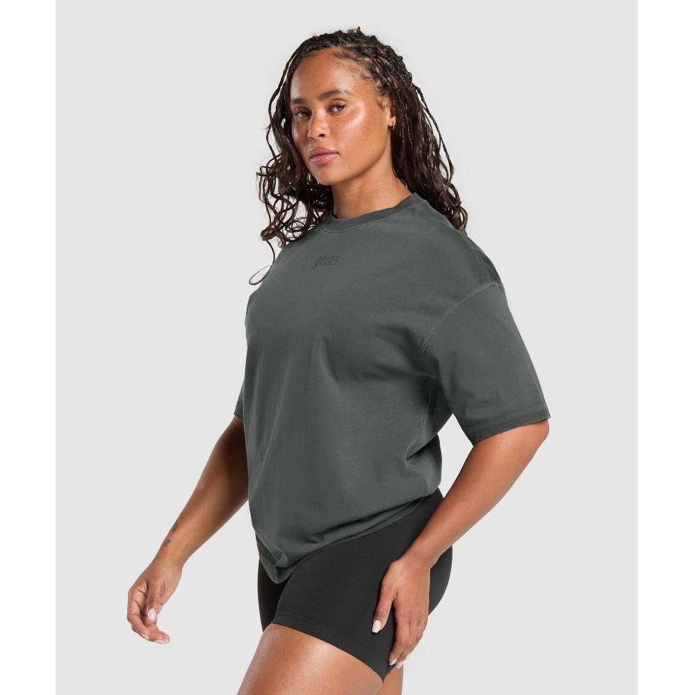 Gymshark Gains Washed HeavyweighT CoTTon T shirT asphalT Grey Black B3c2p Gc9x