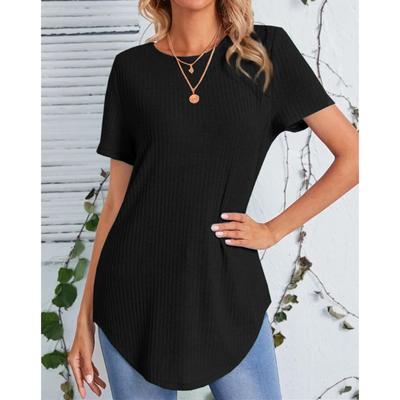 Women's Fashion Casual Summer Solid Color Print Short Sleeve O-Neck Blouses & Shirts