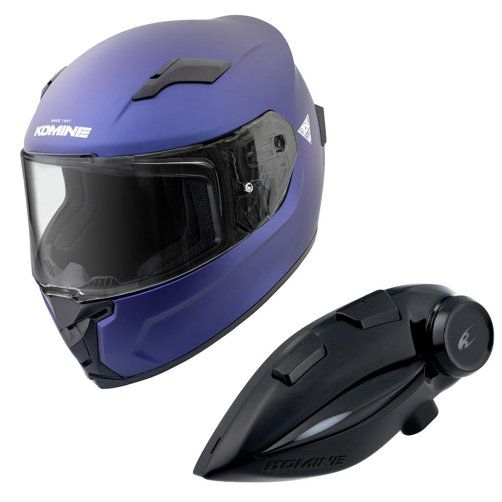 KOMINE Cască Integrală Intercom Motocicletă Albastru Metal Mat XL HK-170 + KK-902