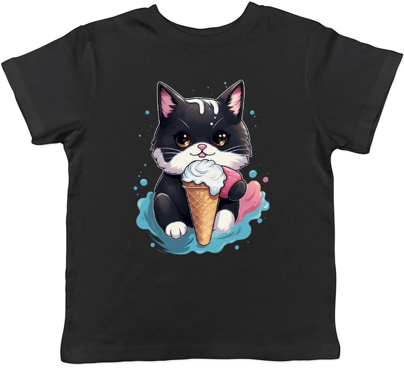 Ice Cream Lover Kids T-Shirt Kitten Cat Ice Cream Cone Childrens Boys Girls Gift 110
