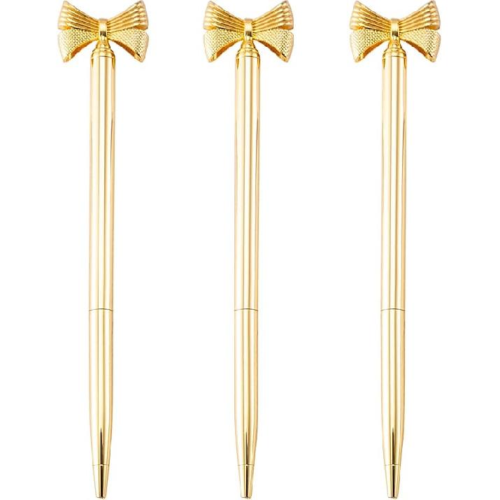 3 Pieces Bow Decoration Twist Metal Ballpoint Pen Ball Pen 1.0 MM Black Ink