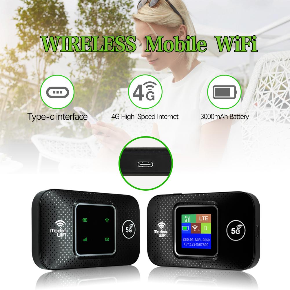 4G LTE Portable WiFi Router 150Mbps 3000mAh USB Powered Mobile Hotspot with LCD Display for Europe Travel Up to 10 Devices