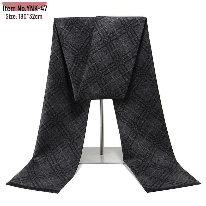 2026 Men's Winter Warm Plaid Scarf - European & American Style, Imitation Cashmere, Long Scarf