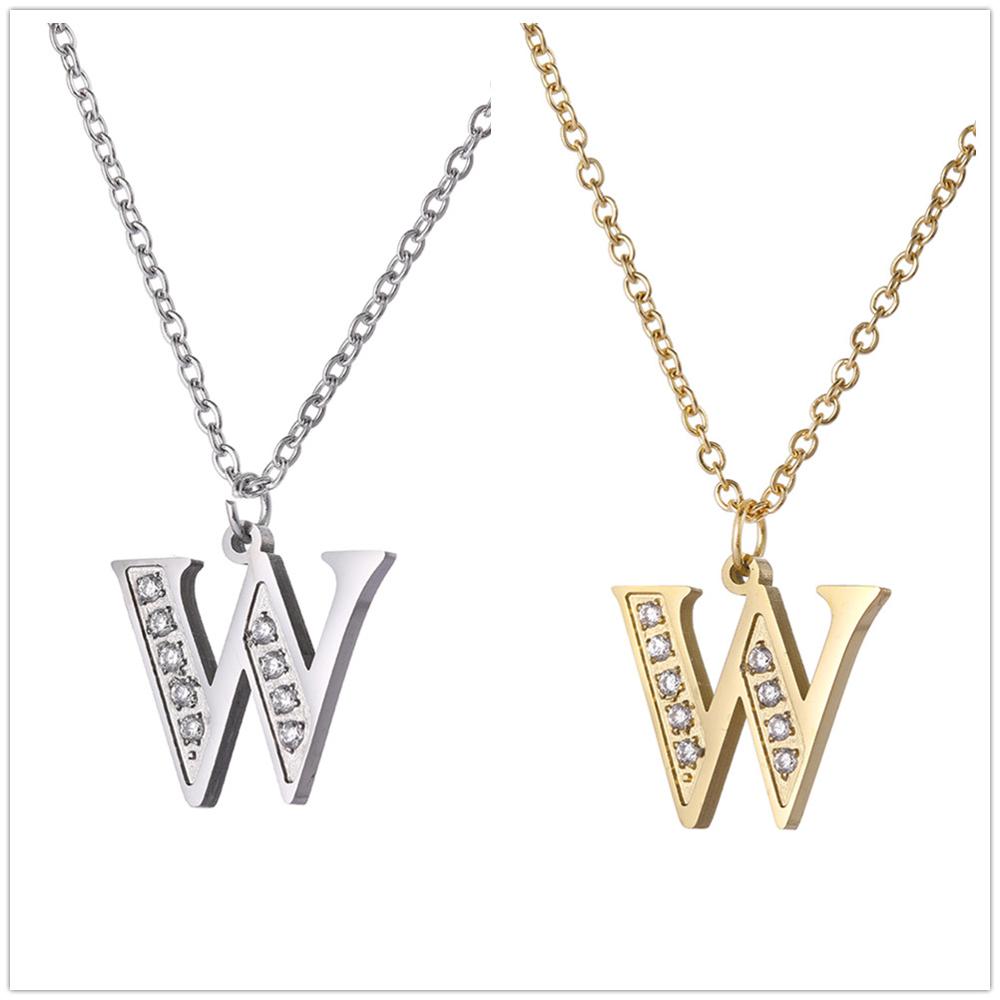 Women Clear Zircon 26 Letters Pendant Necklace Stainless Steel Gold A-Z Alphabet Choker Initial Necklaces Jewelry
