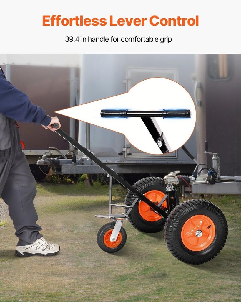 1200lbs Trailer Dolly 18 and 22 In Adjustable Height 2 In Ball 15.2 In Tires