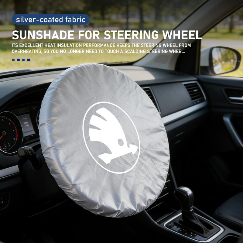 For Skoda Summer Car Steering Wheel Anti-Heat Sun Shade Cover Rapid Octavia Derivative Enyaq-iV VisionS Yeti Scala xknp33