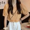 Summer Ruffle Elegant Chiffon Cool Blouse Women Youthful Cute Cropped Tops Chic Short Sleeve Shirt