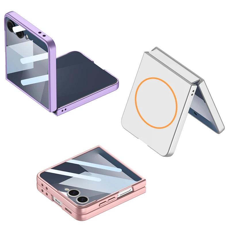Luxury Slim Matte Magsafe Phone Case for Samsung Galaxy Z Flip 7 Flip7 ZFlip7 Built-in Screen Protector Full Protection Cover