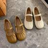 Autumn and Winter Lady Shoes Spring Rustic Pleated Soft Bottom Moe Big Head Commuting Women's Shoes