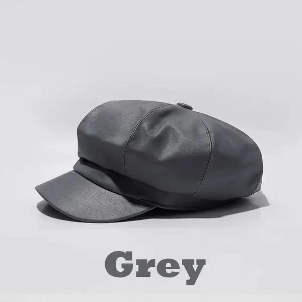 1 Pcs PU Little Beret Hat Outdoor Temperament Fashion Retro Octagonal Hat Style Net Red Trendy Cap