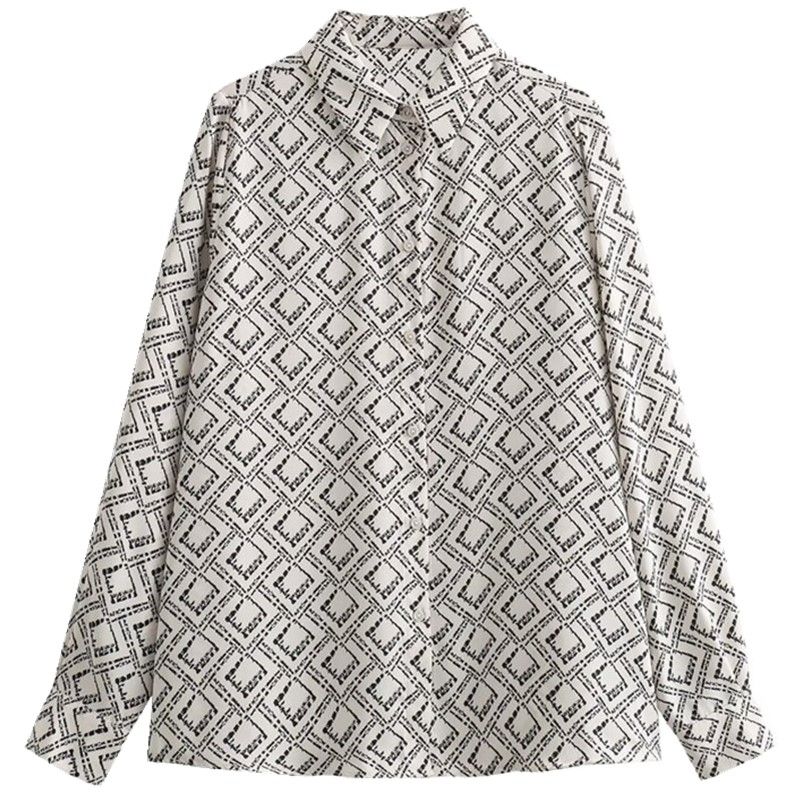 

Fashion Style Fall and Winter New Arrival Women s Clothing Slim Looking Elegant All-Matching Printed Silk Satin Textured Shirt 1165202 070 Figure Color L