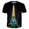 Novelty France Paris Eiffel Tower 3D Graphic Tees Y2k Men Women Short Sleeve Street Tshirt Kids Casual Oversized Tops Clothing