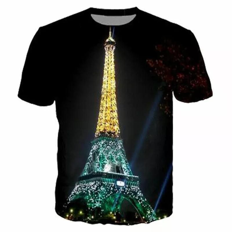 Novelty France Paris Eiffel Tower 3D Graphic Tees Y2k Men Women Short Sleeve Street Tshirt Kids Casual Oversized Tops Clothing