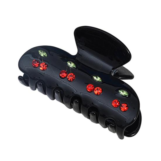 

Hair Claw Sparkling Rhinestones Inlaid Cherry Decorative Pattern Back Head Hair Clip Large Wide Tooth Design Hair Clip Versatile Hair Accessory 1pc чёрный