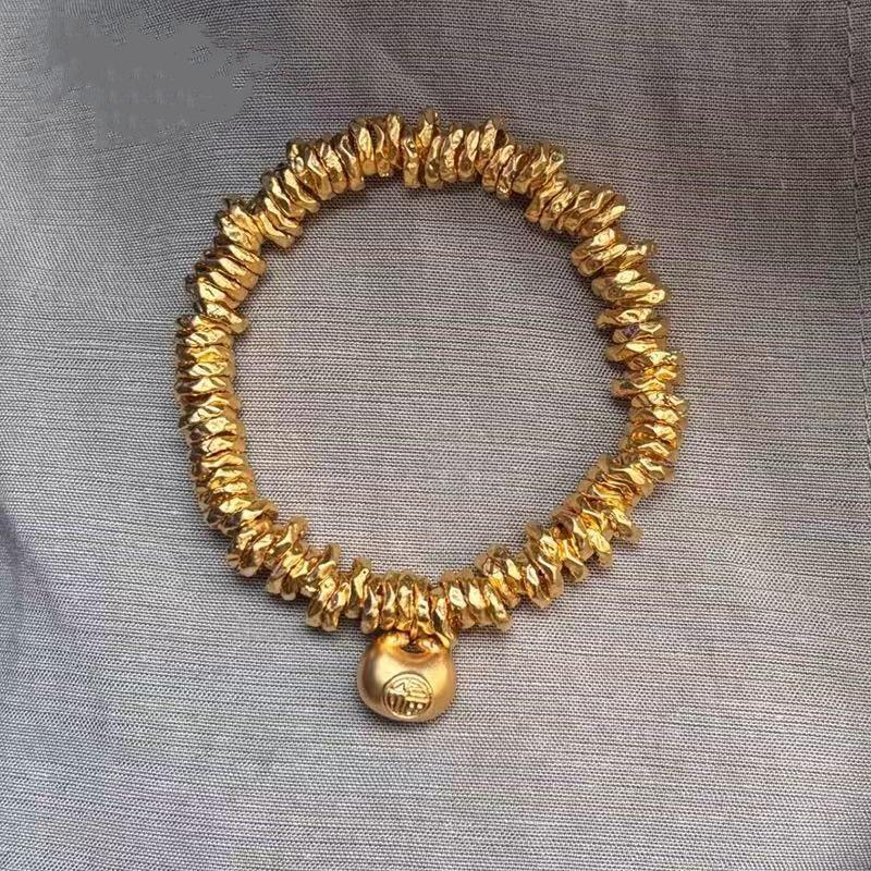 

Позолоченный пухлый браслет-пружина с Фу, плетущийся вокруг, Мешок удачи, Ручная работа, Золотой плетеный браслет