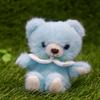 Take Off Baby Bear Drop Plush Keychain Retro pastel colored bear with cute floral embroidery on collar Blue