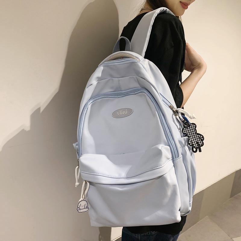 School bag female Japanese junior high school student backpack Korean version solid color soft girl girl backpack simple college backpack