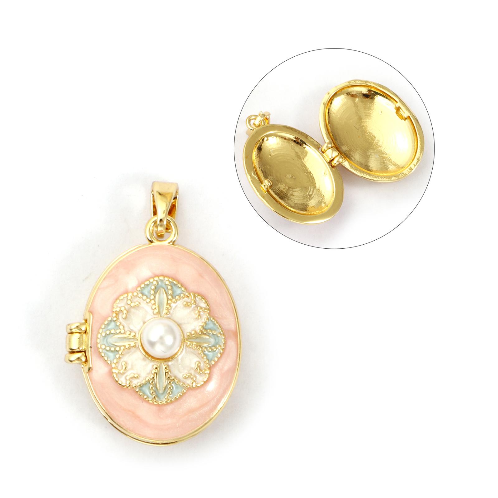 

1 Piece Brass & Acrylic Picture Photo Locket Frame Pendants 18K Gold Plated Enamel Oval Flower Can Open Charms For DIY Necklace розовый