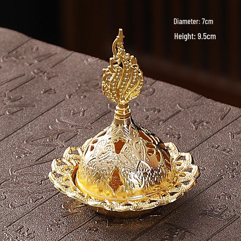 Portable Sandalwood Tower Incense Burner - Middle East Style Metal Alloy with Hollow Design