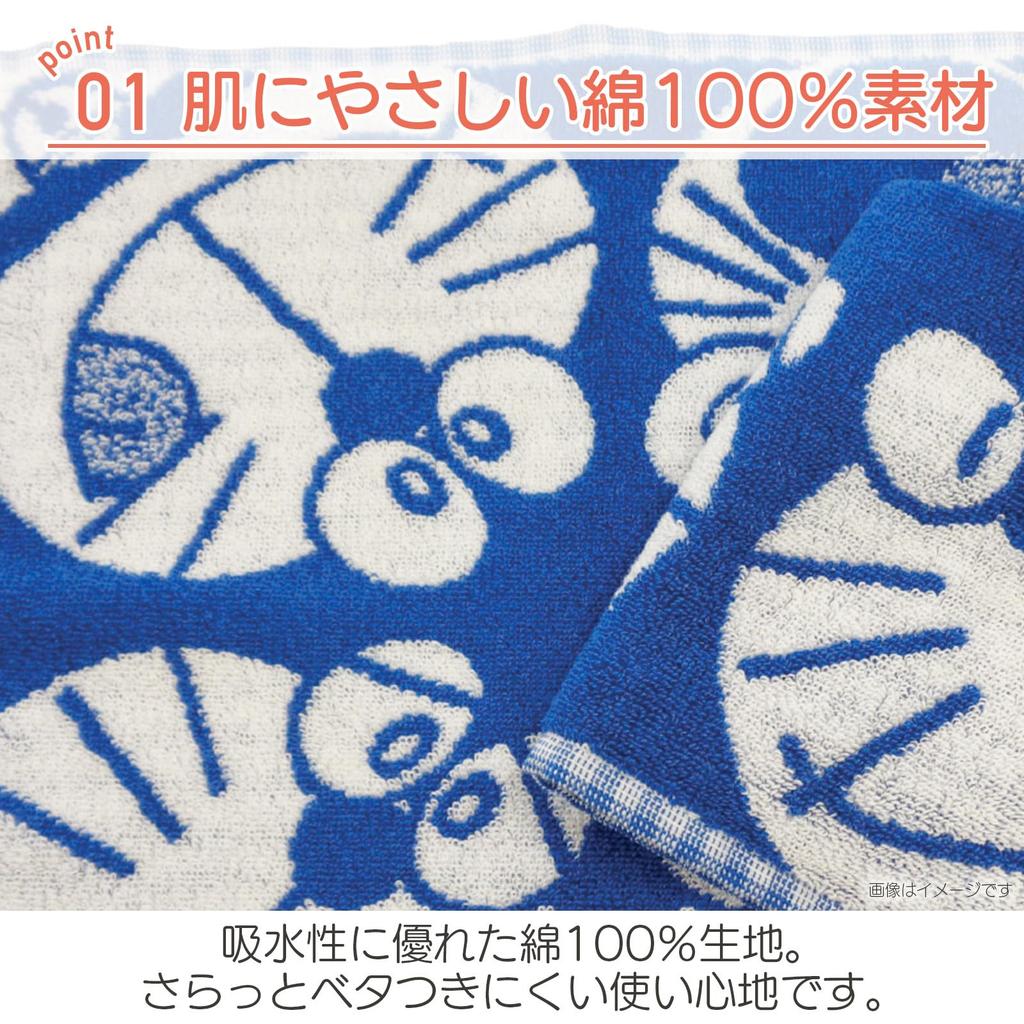 Kusunokibashi Monori Doraemon Gingham Jacquard Guest Towel, 34x34cm, Blue, A-90338-51-B