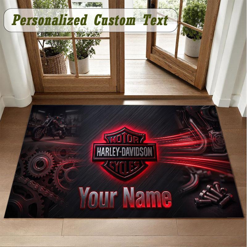 Crystal Velvet Square Rug Custom NameHarley-Davidson Pattern Non Slip Home Floor Decor Rug