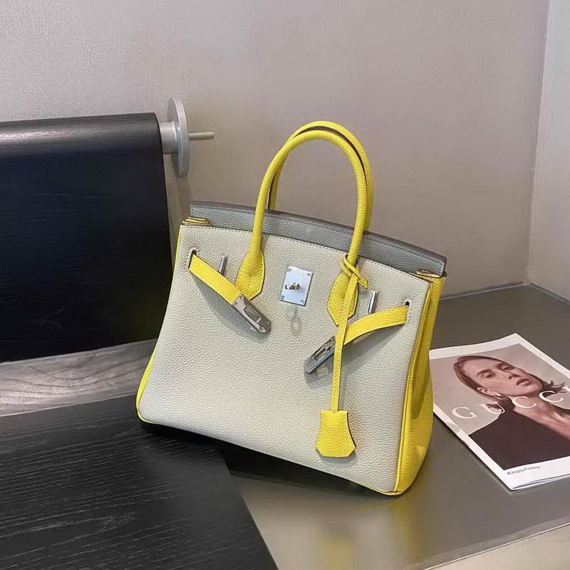 Erste Schicht Rindsleder Togo Leder Farbabstimmung 25-30CM Platin Tasche (H01-BK)