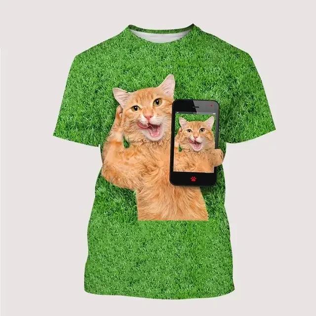 Summer Round Neck Cool Animal Funny Cat 3D Print Top Fashionable Casual Short Sleeved Men's and Women's Unisex T-shirts