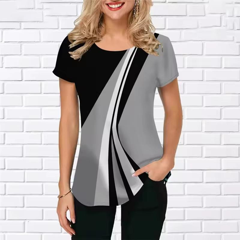 

Летний топ с круглым вырезом и 3D-принтом, модные повседневные классические простые женские футболки с короткими рукавами 3XL