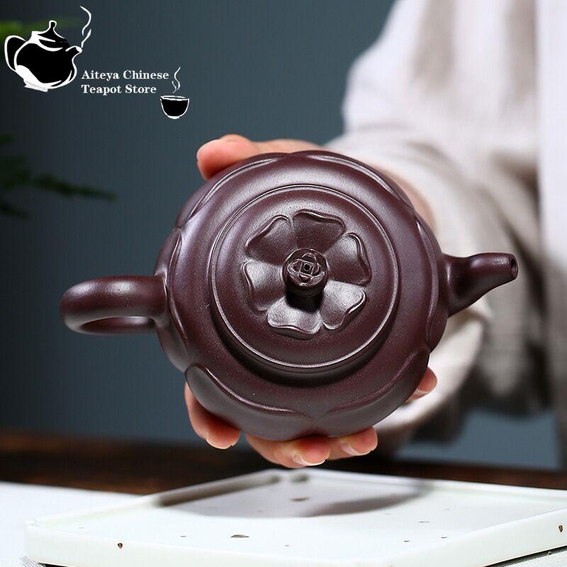 

Исинский чайник с рудой и нижней канавкой, прозрачный чайник с лотосом, фиолетовый песочный чайный сервиз, питьевой пуэр, китайский чайник ручной работы, 200 мл