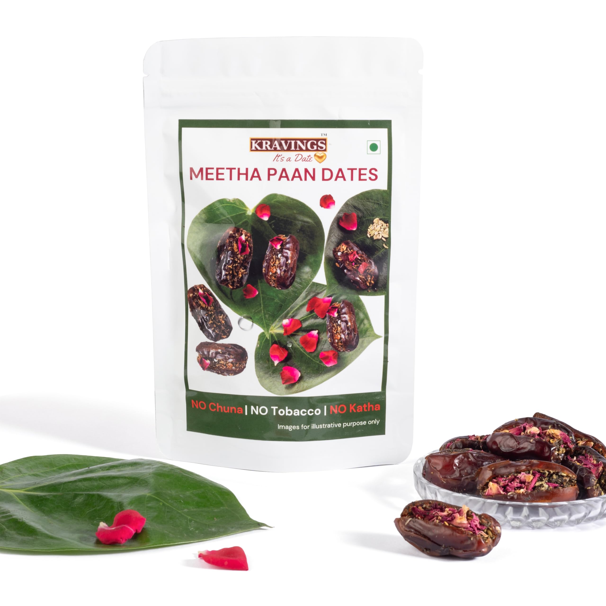 Kravings Meetha Paan Stuffed Dates with Paan Leaves, Gulkand 150g, Healthy Low GI Energy Snack, Rich in Potassium & Iron, Meetha Paan Khajoor Muk