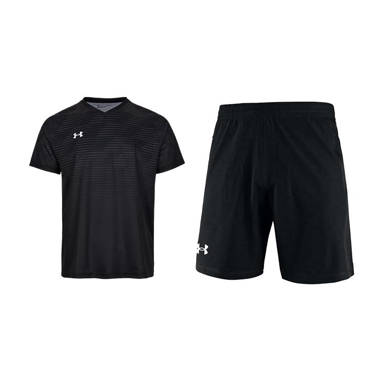 

Under Armour Бег Фитнес Однотонный Комплект из 2 предметов: Универсальная влагоотводящая футболка с коротким рукавом и шорты, Повседневная спортивная одежда 25500519-001+22500214-001 M