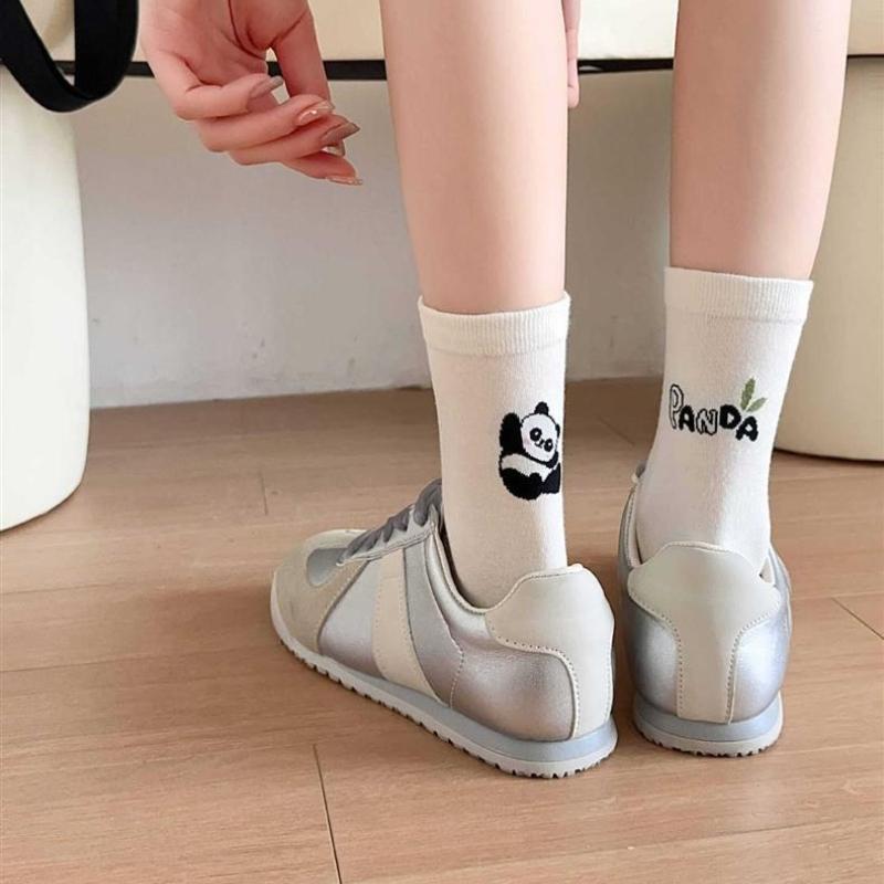 Trendy A&B Style Mid-tube Socks for Women Cute Cartoon Soft Breathable Cotton Socks Candy Color College Style Student Socks