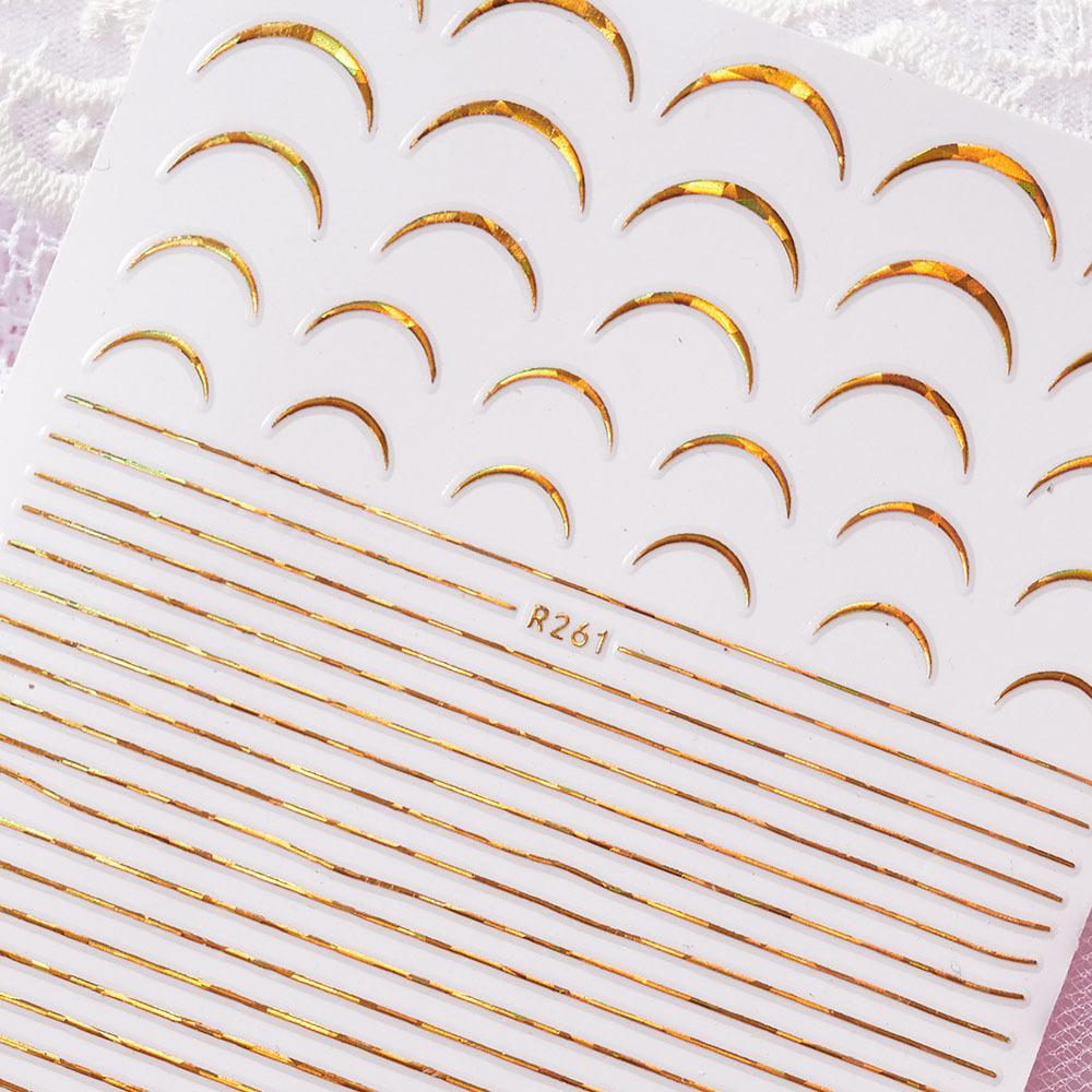 Nálepka na francouzskou manikúru Hotpress Diy Zlatá a stříbrná Samolepka na nehty ve tvaru U plus horizontální linie Nude